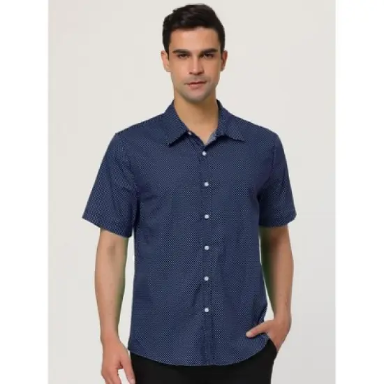 Lars Amadeus Men Short Sleeves Cotton Polka Dots Button Up Shirt image {2}