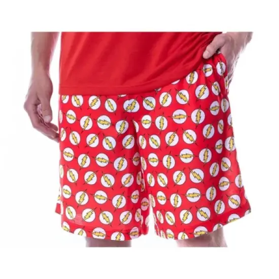 DC Comics Mens' The Flash Logo Short Sleeve Shirt Pajama Short Set Red image {1}