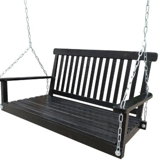 MOEPISY Front Porch Swing With Armrests, Wood Bench Swing With Hanging Chains image {1}