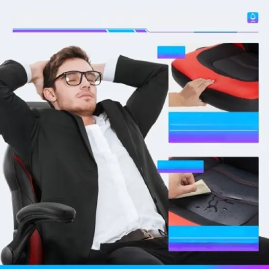 FONTOI Swivel Office Chair with Lumbar Support and S-shaped Backrest, Gaming Chair with Padded Armrests, Red, 25.3"*41.8"*25.3" image {4}