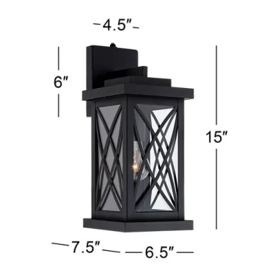 John Timberland Woodland Park Mission Outdoor Wall Light Fixtures Set of 2 Black Metal Dusk to Dawn 15" Clear Glass for Post Exterior Barn Porch image {3}