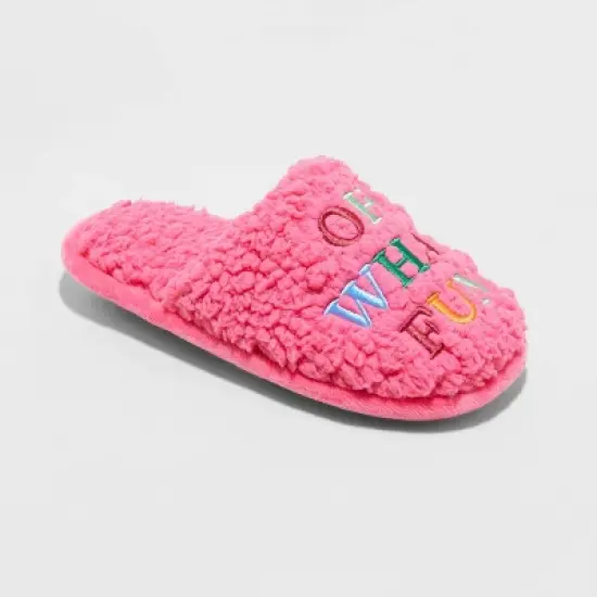 Kids' Holiday Oh What Fun! Scuff Slippers - Wondershop&trade; Pink image {4}