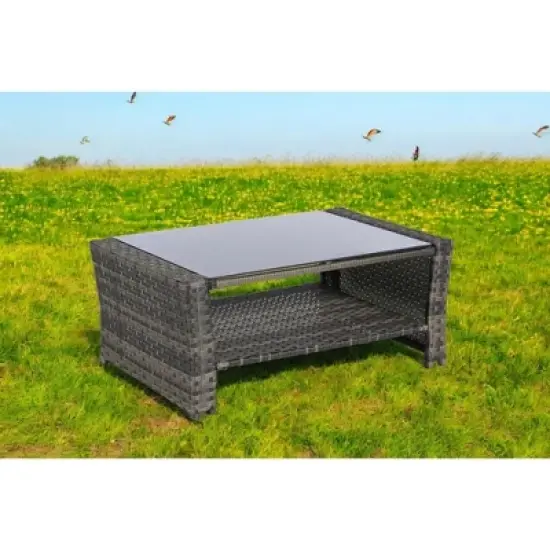 Mshliw 4-Piece Outdoor Patio Furniture Set, Garden Wicker Sofa with Tempered Glass Coffee Table, Poolside Lawn Chairs, Cushions, Modular Design image {6}