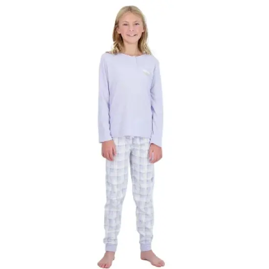 Sleep On It Girls 2-Piece Fleece Pajama Set - Purple Plaid image {1}
