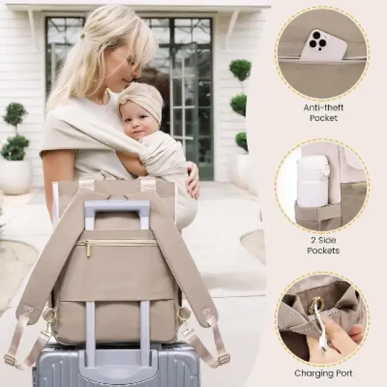 Itopfox Large Capacity Diaper Bag Backpack with Insulated Pockets, Changing Pad, Pacifier Case, and Anti-Theft Laptop Compartment for Women and Men image {5}