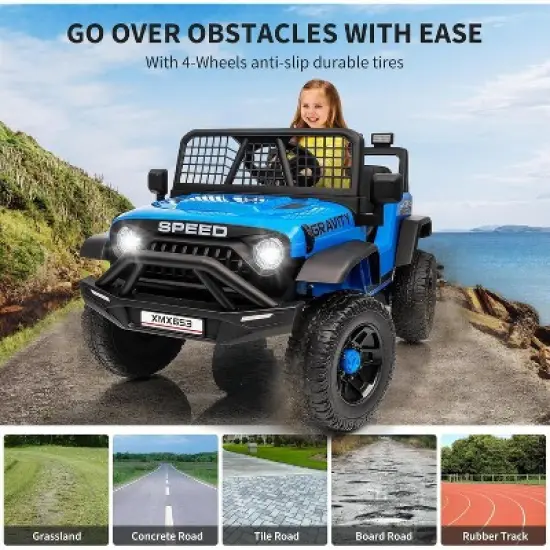 12V Kids Electric Ride-On Truck - Parent Remote Control, 3 Speed Settings, LED Lights & Music Player for Children Ages 3-6 Years image {6}