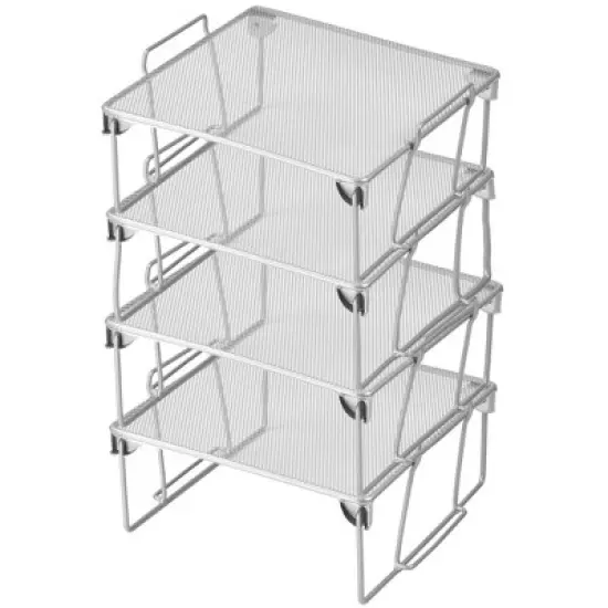 YBM Home Stackable and Foldable Silver Steel Mesh Storage Rack Shelf, Pack o f 6 image {2}