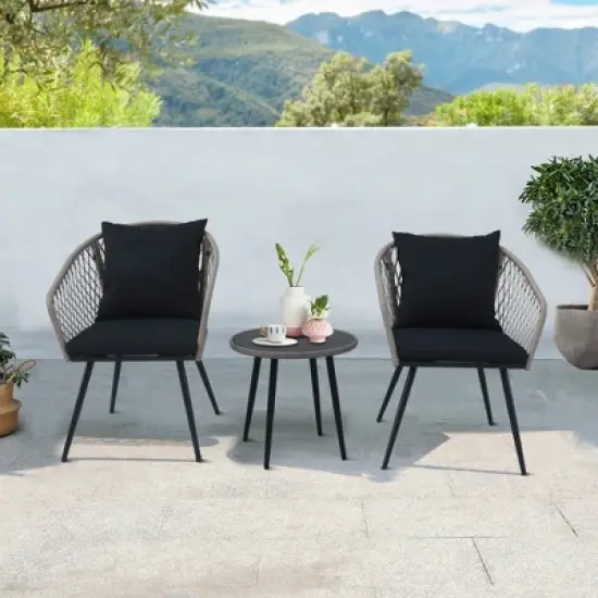 3 Piece Patio Bistro Set, Outdoor Wicker Apartment Balcony Furniture Sets, Rattan Table and Chairs Set of 2 for Porch Backyard Lawn Poolside Deck image {6}