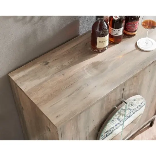 Home Source Cement Console Bar Cabinet with Half Moon Handles image {6}