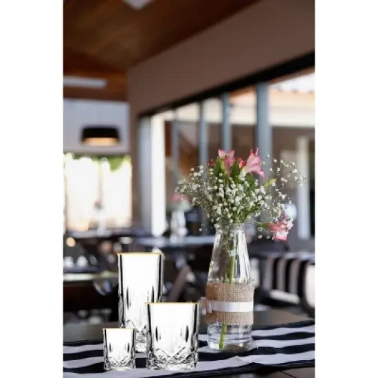 Lorren Home Trends Siena Collection Set of 4 Crystal Water, Beverage, or Ice tea Glass with gold band design image {4}