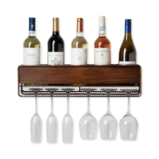 True Wall Mounted Wine Shelf & Stemware Rack, Wood image {6}