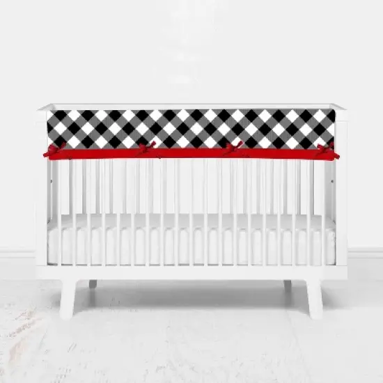 Bacati - Lumberjack Red/Black/Gray Boys Cotton Long Crib Rail Guard Cover image {1}