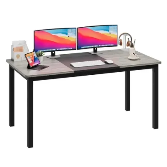 63 Inch Computer Desk, Large Office Desk with Black Metal Frame, Modern Simple Style Gaming Desk, Sturdy Write Desk for Home, Work, Study image {11}