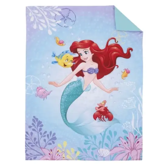 Disney The Little Mermaid Be Fearless Aqua, Lavender, and Orange Ariel 4 Piece Toddler Bed Set image {1}