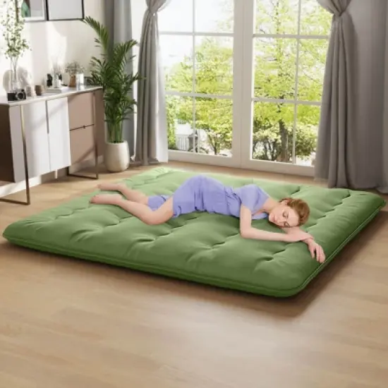Costway Twin/Full/Queen/King Futon Mattress Japanese Floor Sleeping Pad Washable Cover Carry Bag Green image {3}
