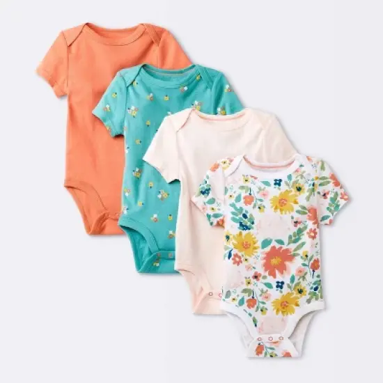 Baby Girls' 4pk Short Sleeve Bodysuit - Cloud Island&trade; Floral image {4}