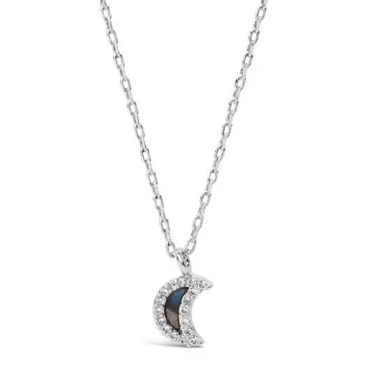 SHINE by Sterling Forever Sterling Silver CZ & Shell Moon Pendant Necklace image {6}