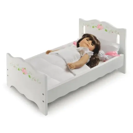 Badger Basket Doll Bed with Bedding and Free Personalization Kit - White Rose image {4}