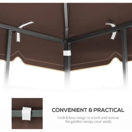 Gulches 10x10 Ft Outdoor Patio Gazebo Replacement Canopy - Double Tiered Roof Top Cover Only (Frame Not Included) - Greatwall Border Design, Brown image {2}