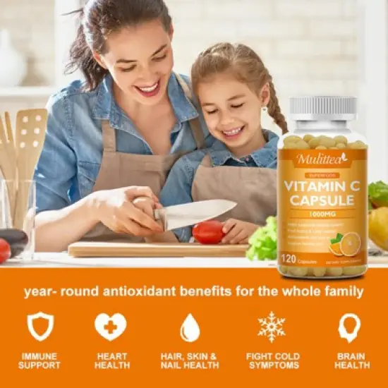 Mulittea Vitamin C 1000mg &ndash; Immune Support, Collagen & Antioxidant Boost &ndash; 120 Vegan Capsules image {3}