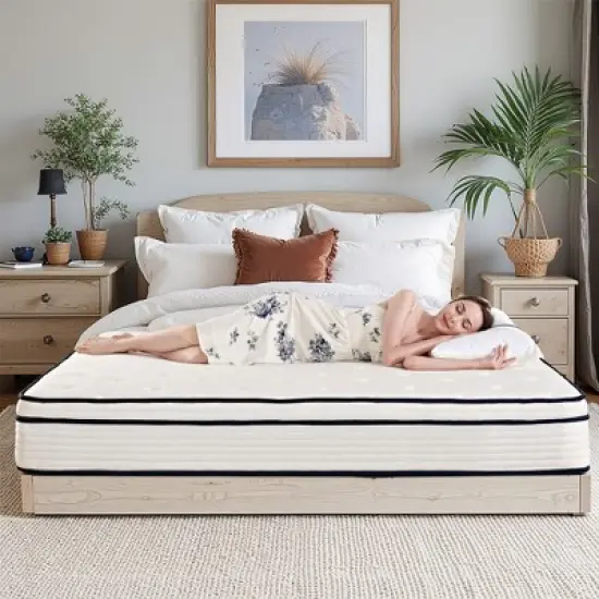 Luck Live 10-inch hybrid mattress with anti-static breathable built-in springs and pillow top, motion isolation, pressure relief, boxed full mattress image {9}