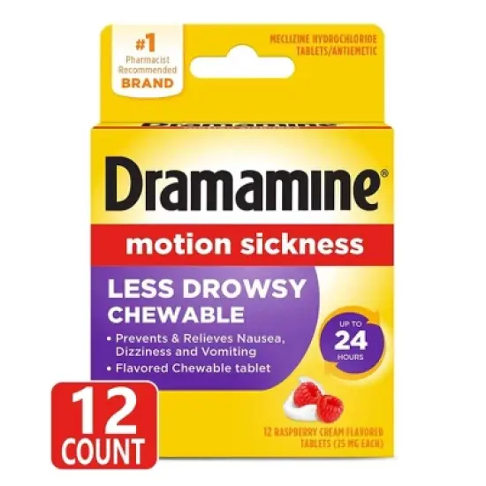 Dramamine All Day Less Drowsy Motion Sickness Relief Chewable Tablets - Raspberry Cream - 12ct image {7}