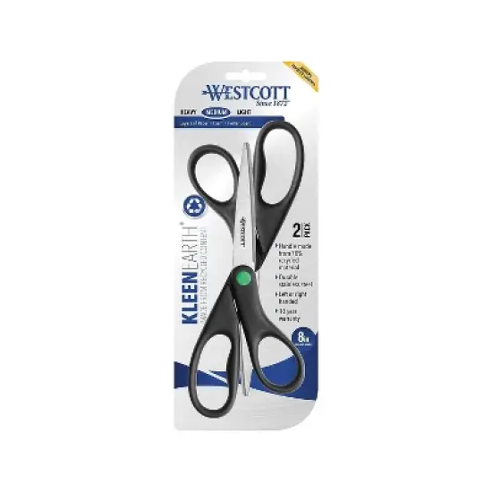 Westcott KleenEarth Recycled Scissors 8" Long Black 2/Pack 15179 image {1}