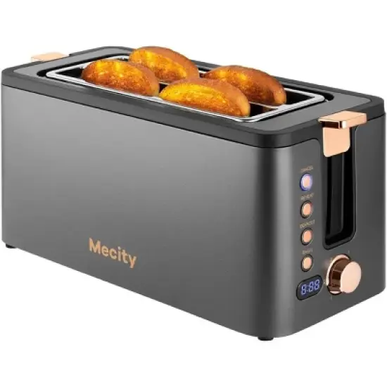 Mecity 4-Slice Long Slot Toaster - Stainless Steel, 1300W, 6 Browning Settings, with Warming Rack & Removable Crumb Tray image {8}
