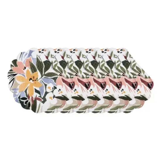 C&F Home Joelle Floral Flowers Palm Leaf Vibrant Scalloped Round Placemats Set of 6, 17" image {8}