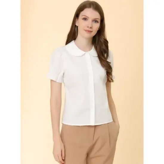 Allegra K Women's Vintage Bow Tie Peter Pan Collar Office Button Up Shirt image {2}