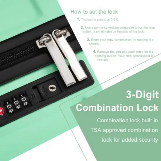 Luupatchy 20 Inches Hardshell Carry-On Luggage,With 2 Packing Cubes, Green image {3}