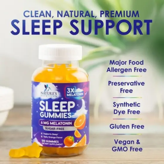 Melatonin Sleep Gummies Sugar Free, 6 mg Natural Melatonin Sleep Adults, Extra Strength Sleep Gummy Supplements - 120 Gummies By Nature's Nutrition image {7}