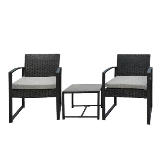3pc Wicker Patio Conversation Set with Cushions - Black/Gray - GODEER image {2}