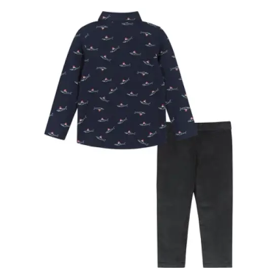 Andy & Evan  Infant  Boys Navy Holiday Sharks Knit Pique Buttondown Set image {1}
