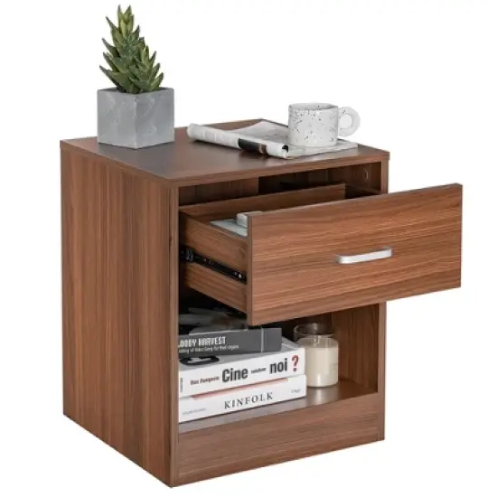 Costway Nightstand with Drawer Storage Cabinet Modern Beside End Table Black\Brown image {8}