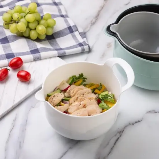 COOK WITH COLOR Nesting Plastic Mixing Bowl Set with Pour Spouts and Handles, Mint, 4 Piece Non-Slip image {1}