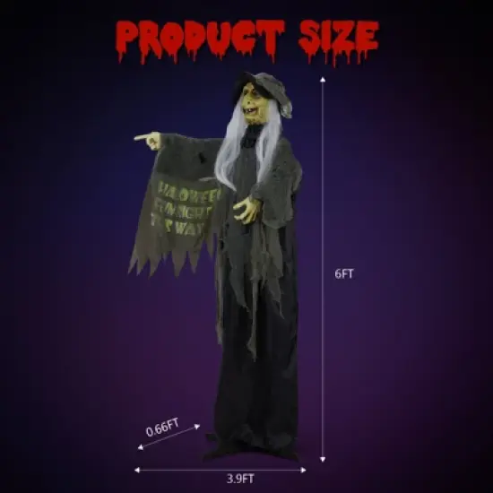 Slickblue Scary 6 FT Halloween Witch Prop with Motion Sensor, Talking Feature & Glowing LED Eyes image {5}