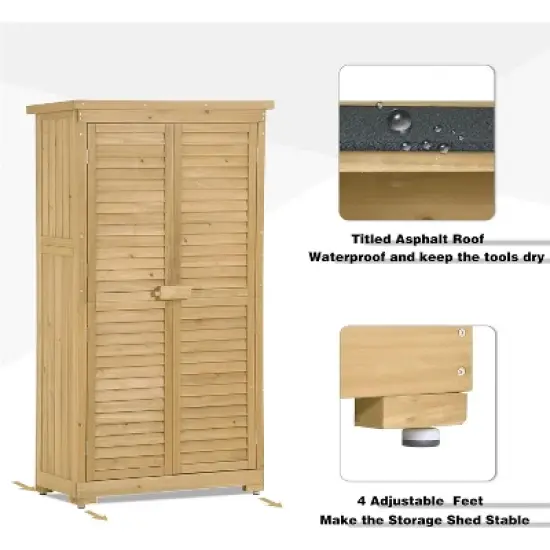 Wooden Garden Shed, 3-Tier Patio Storage Cabinet with Shelves, Outdoor Organizer, Fir Wood Wooden Lockers with Fir Wood for Indoor Outdoor image {3}