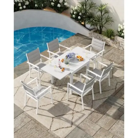 TROPOW Extentable Outdoor Dining Table Set for 4-6 Persons, 31.5-63 inch Expandable Patio Table, Rectangular Aluminum Frame, Woodgrain Tabletop image {8}