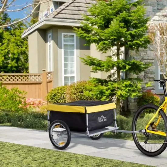 Aosom Bicycle Cargo Trailer, Two-Wheel Bike Luggage Wagon Bicycle Trailer with Removable Cover, Yellow image {2}
