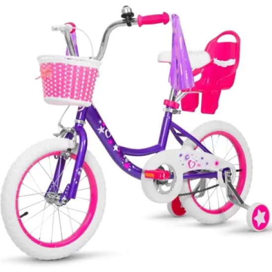 hykolity 16 inch Girls Bike Princess Bicycle for Age 4-7 Years Old Rider Height 41-53 inch includes Training Wheel Basket Doll Seat Violet Purple image {8}