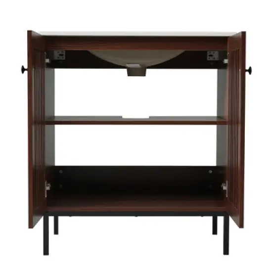 Christopher Knight Home Raja 30" Contemporary Vintage Bathroom Vanity with Ceramic Sink and Fence Door, Dark Brown image {6}