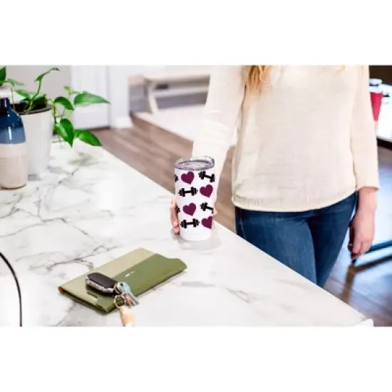 100 North 20 Ounce Stainless Steel On the Go Travel Tumbler With Push Top Lid, Hearts and Weights White image {3}