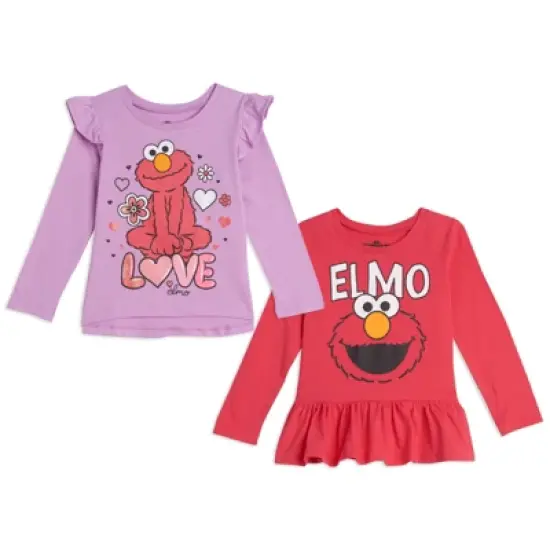 Sesame Street Elmo Girls 2 Pack Peplum Long Sleeve T-Shirts Little Kid image {8}