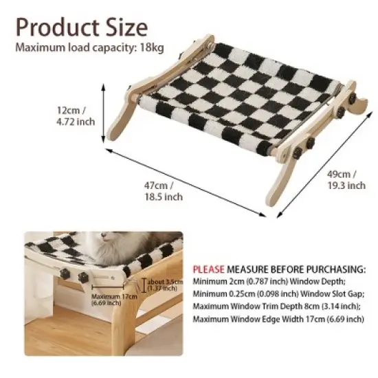 Cat Hammock Radiator, Dual-use Cat Window Hammock For Indoor Cat, Adjustable Wood Cat Radiator Beds Cat Window Beds Holds Up 18kg For Home Living Room image {2}