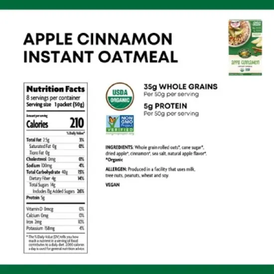 Nature's Path Organic Instant Hot Oatmeal Apple Cinnamon 8 Packets image {3}