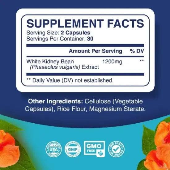 White Kidney Bean Extract Capsules, Extract for Enhanced Energy Digestion & AMPK Activation, Antioxidant Rich Starch Inhibitor, Phytoral, 60ct image {2}