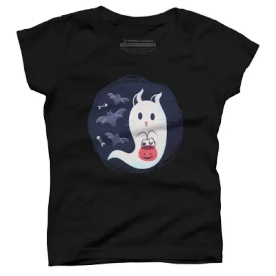 Girl's Design By Humans halloween ghost cat By ArtStyleAlice T-Shirt image {4}
