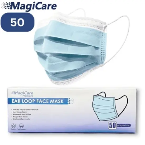 MagiCare - Premium Blue Face Masks for Adults - Breathable 3-Layer Disposable Protection - 50ct Box image {5}