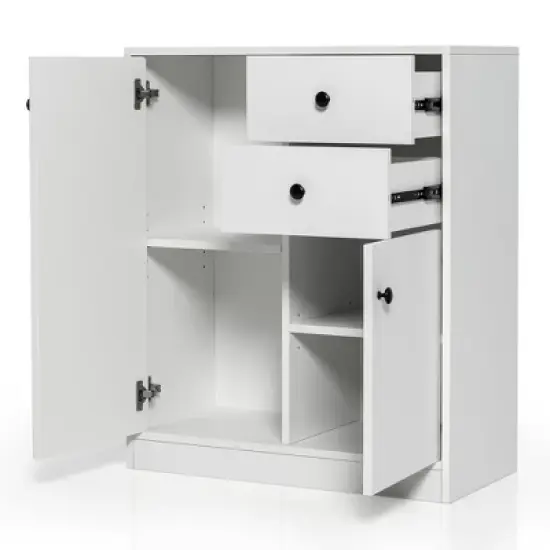 Costway Kitchen Storage Cabinet 2 Drawer Sideboard Floor Cupboard with  Adjustable Shelves image {9}